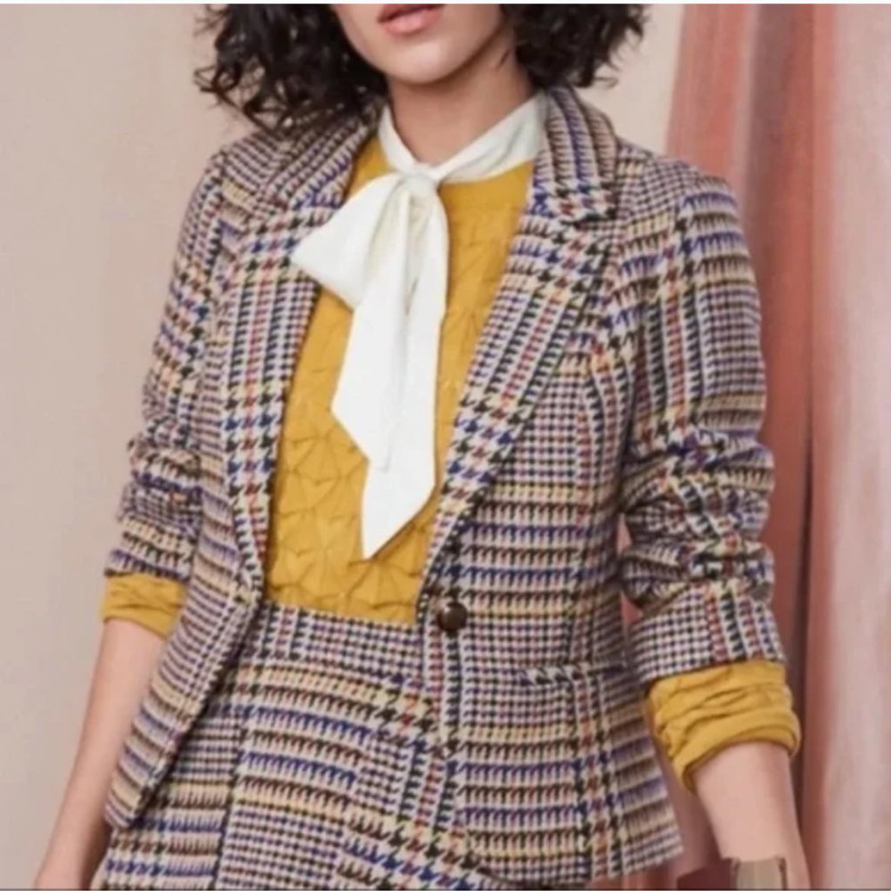 MODCLOTH Multicolor Plaid Tweed Blazer & Skirt Set
